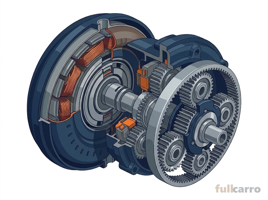 Transmisión híbrida e-CVT que combina motor eléctrico y engranajes planetarios