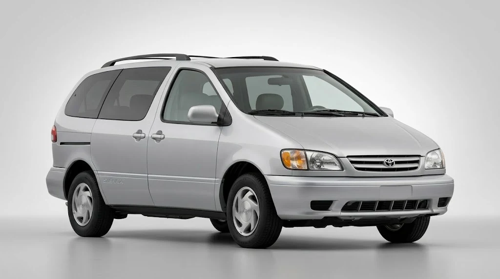 Toyota Sienna de primera generación (1998-2003) plateado en estudio minimalista