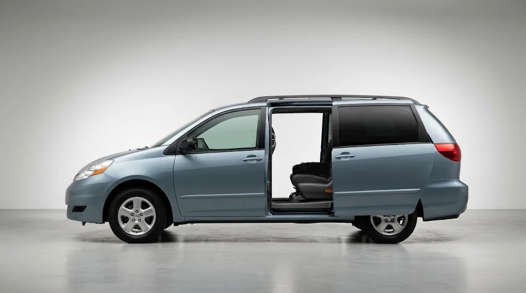 Toyota Sienna de segunda generación (2004-2010) con puerta corrediza abierta en estudio minimalista