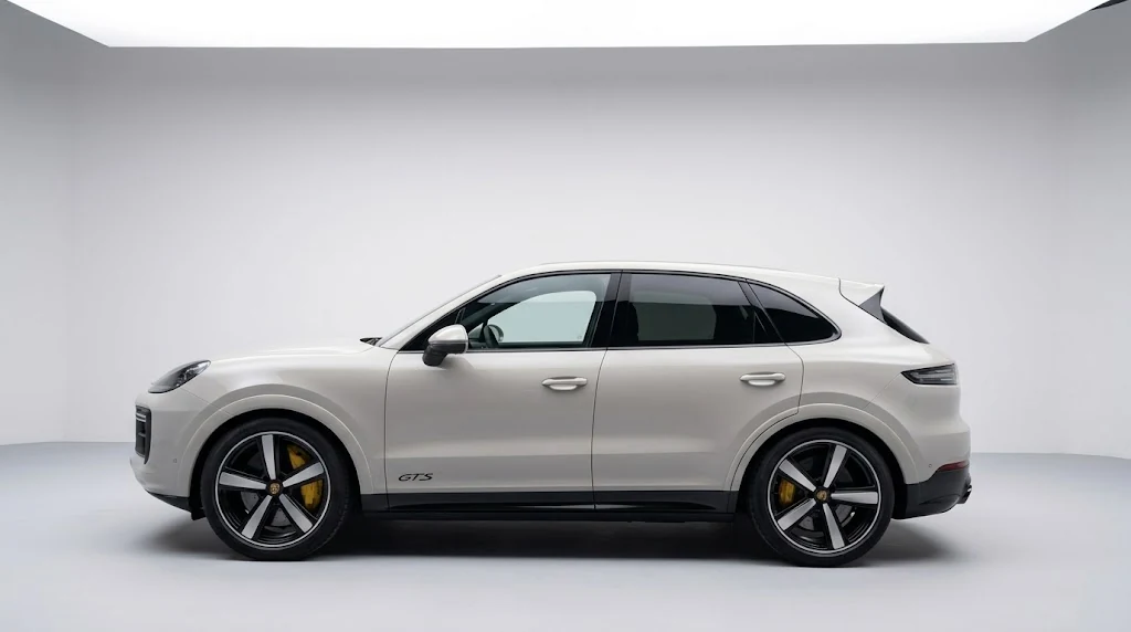 Porsche Cayenne gris claro en estudio minimalista